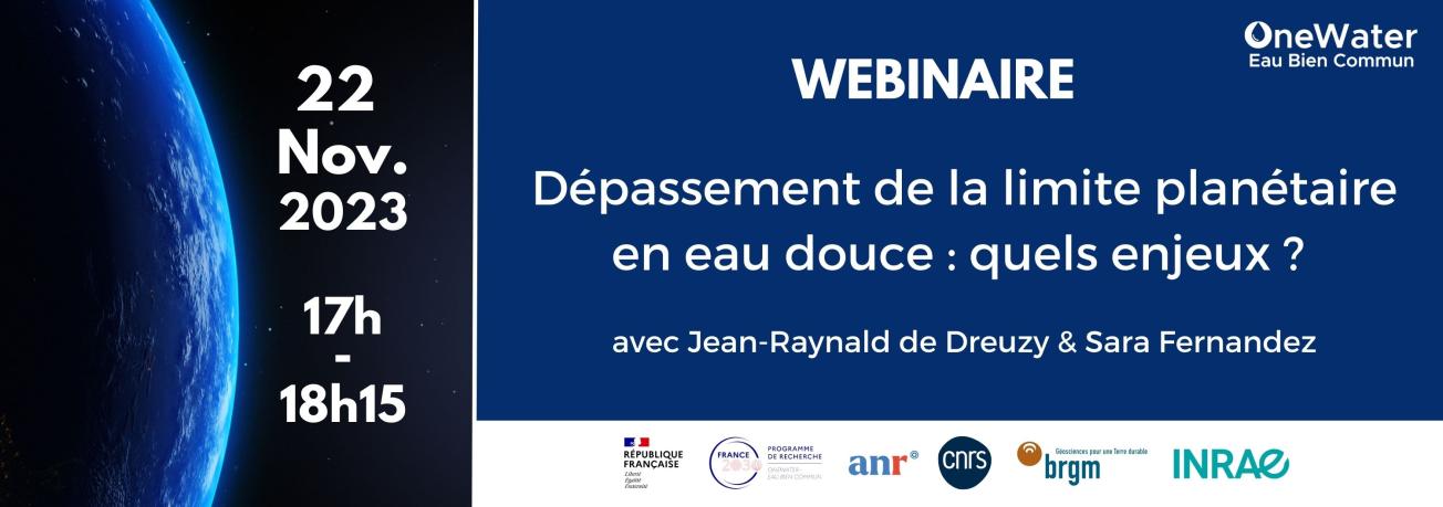 Bannière de promotion du webinaire "Dépassement de la limite planétaire en eau douce : quels enjeux ?"