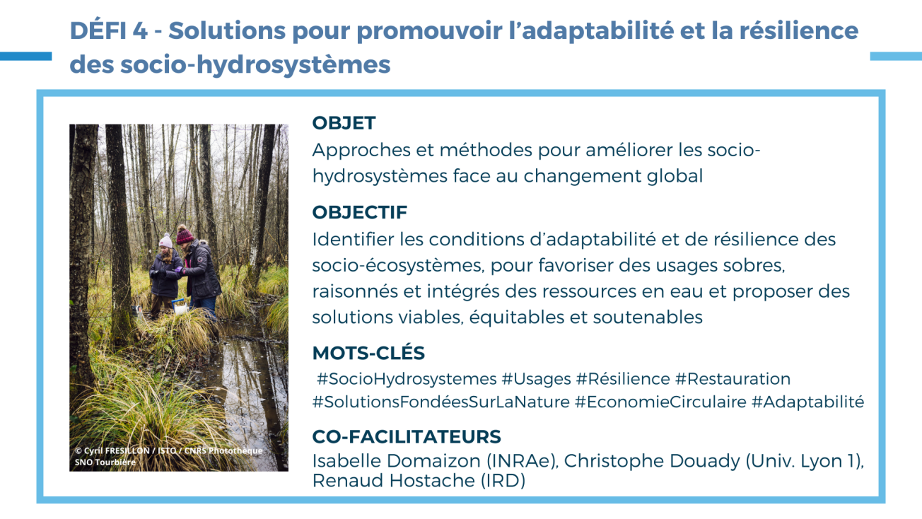 Défi 4 - Adaptabilité et résilience© OneWater Visuel sous le format d'une carte d'identité présentant le Défi 4 OneWater